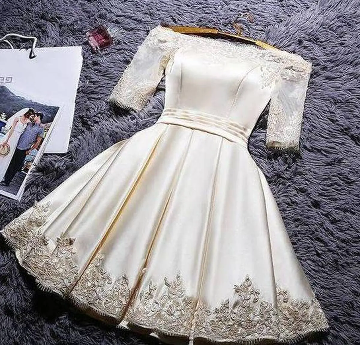 لباس مجلسی جدید و خوشگل دخترانه گیپور و ساتن کوتاه