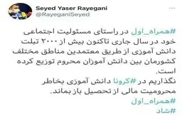 
 ۲۰۰۰ تبلت بین دانش‌آموزان محروم توسط همراه اول توزیع شد
