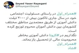 
 ۲۰۰۰ تبلت بین دانش‌آموزان محروم توسط همراه اول توزیع شد
