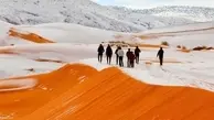 بارش بی سابقه برف و تگرگ در صحرای مدینه+ویدئو