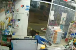 حمله صاحب مغازه با اسلحه به 2 سارق مسلح + فیلم