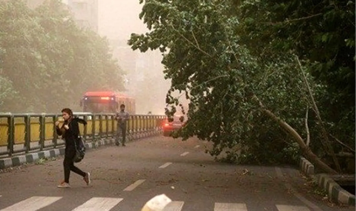وزش باد شدید و خیزش گرد و خاک در تهران 
