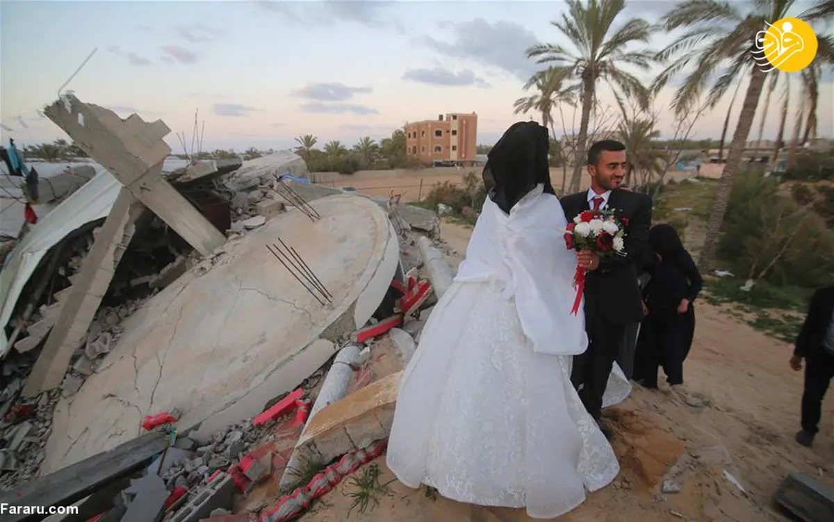 
جشن عروسی روی ویرانه‌های غزه 