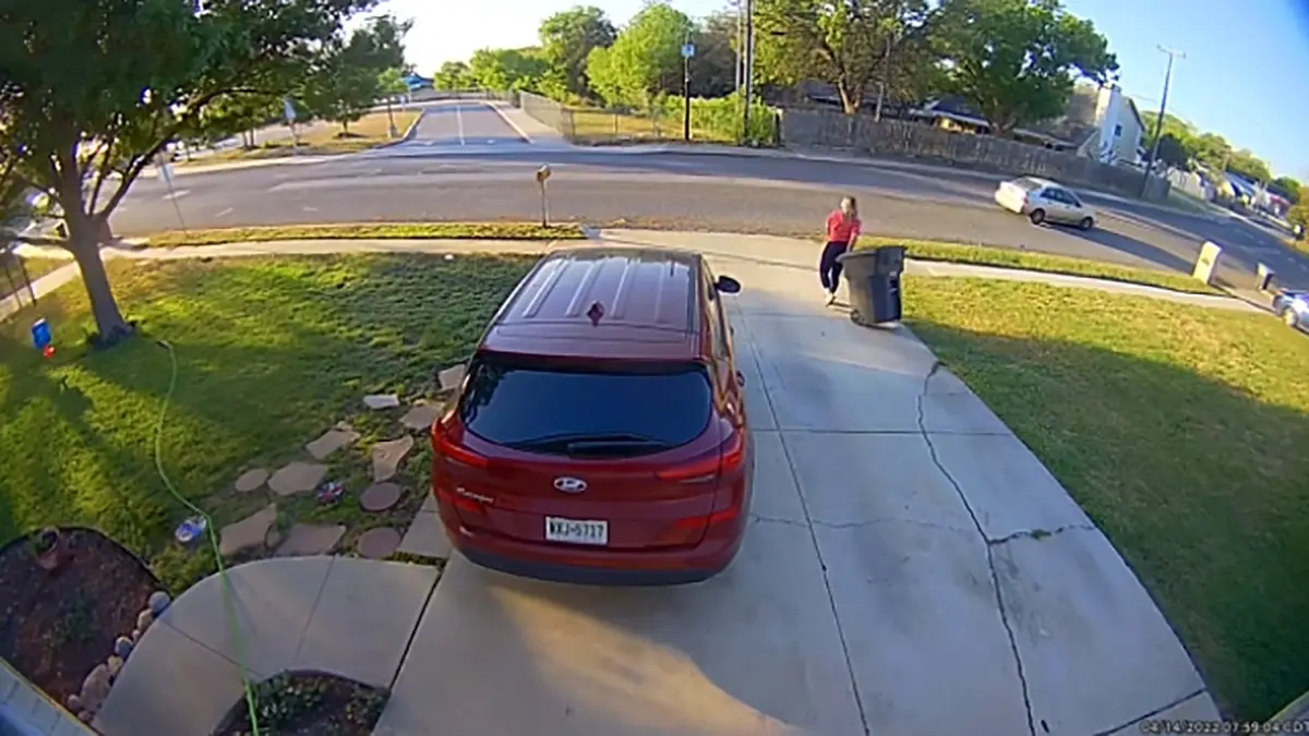 تصادف اتومبیل با زنی که رفته بود زباله ها را دم در بگذارد!+ویدئو
