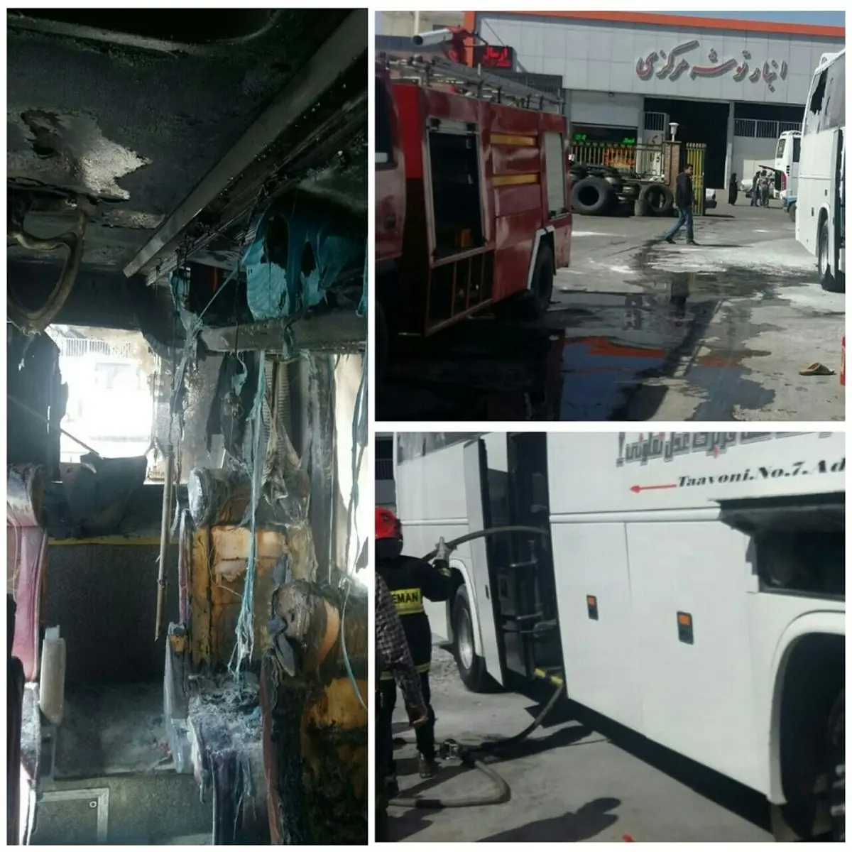 مهار آتش سوزی در اتوبوس مسافربری کرمان