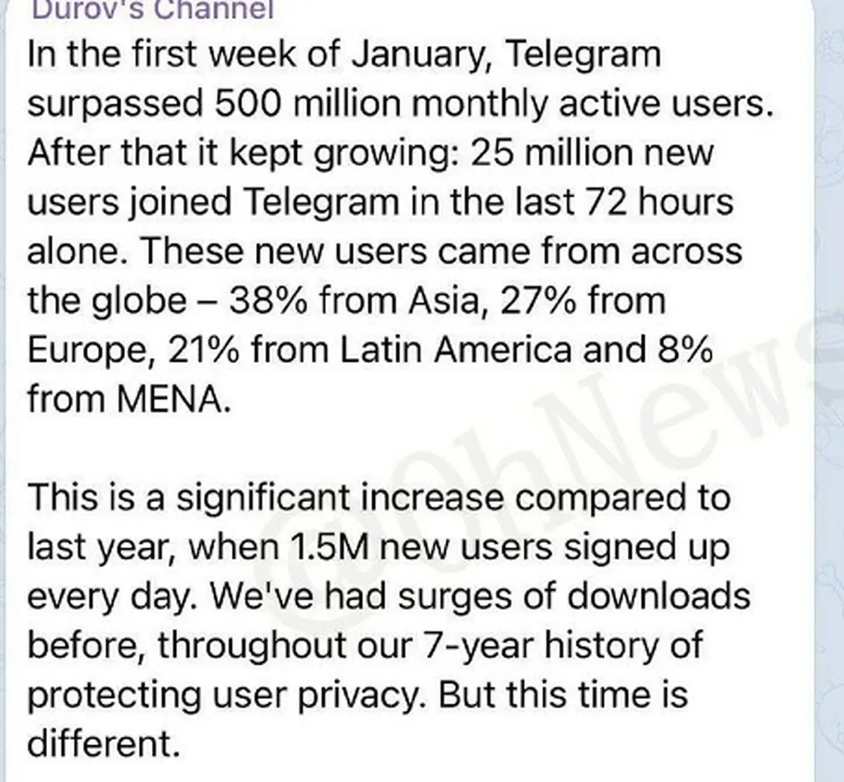 افزایش 25 میلیونی کاربران تلگرام