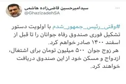 وعده انتخاباتی قاضی زاده هاشمی: به هر زوج 500 میلیون می دهم 