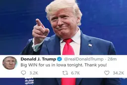 واکنش ترامپ به پیروزی در انتخابات درون حزبی جمهوری خواهان در آیوا: پیروزی بزرگ؛ متشکرم