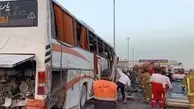 انحراف اتوبوس حامل دانش‌آموزان در جاده قزوین