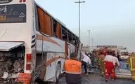 انحراف اتوبوس حامل دانش‌آموزان در جاده قزوین