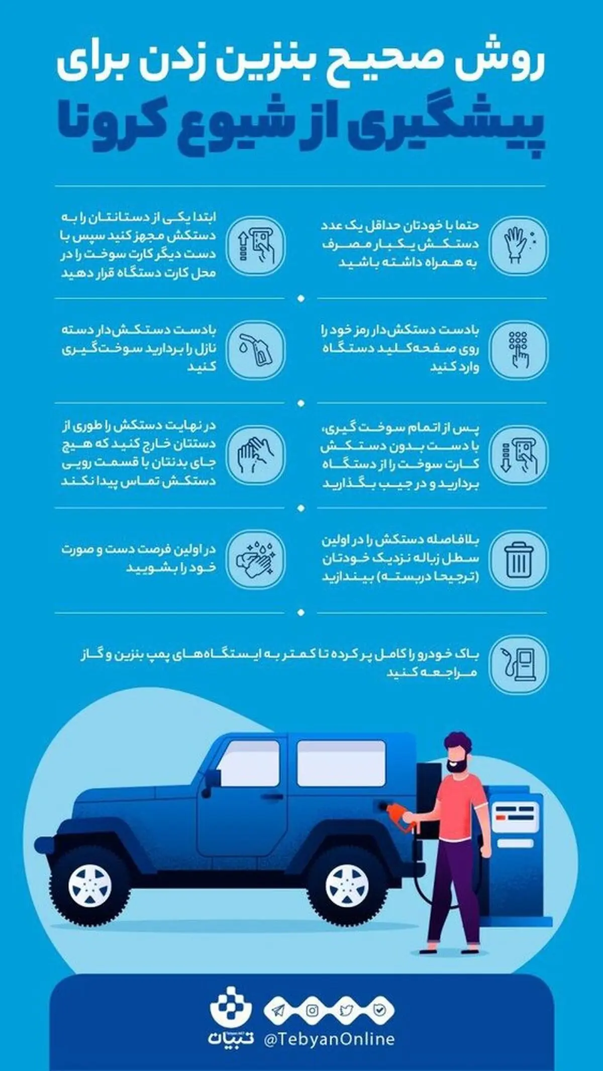 روش درست بنزین زدن برای پیشگیری از شیوع کرونا 