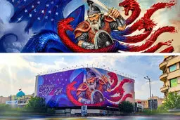 شاهنامه در میدان انقلاب تهران | رستم با شعار "بخوان نام ایران"