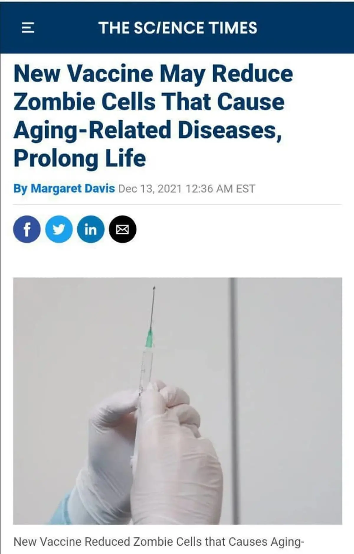 واکسن پیری هم ساخته شد! | راهی برای حذف سلول‌های زامبی!