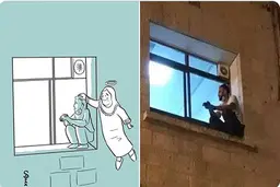 تصویر عاشقانه پسر و مادر| کرونا بین پسر و مادر جدایی انداخت