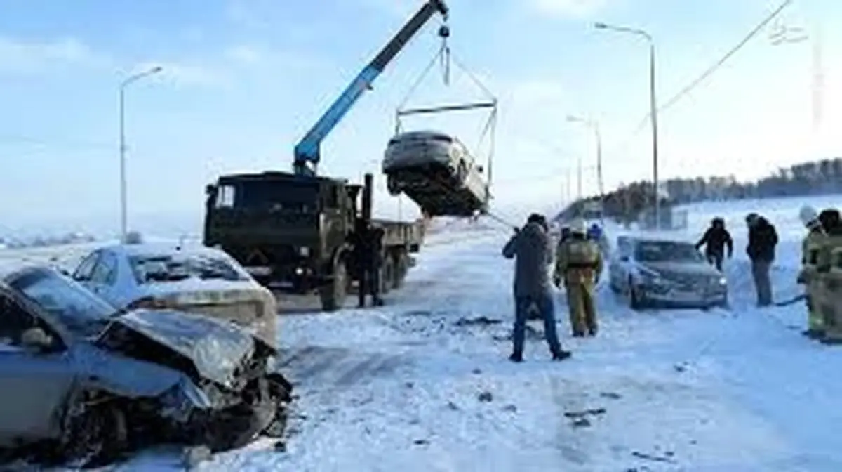 تصادف زنجیره ای در جاده یخ زده+ویدئو