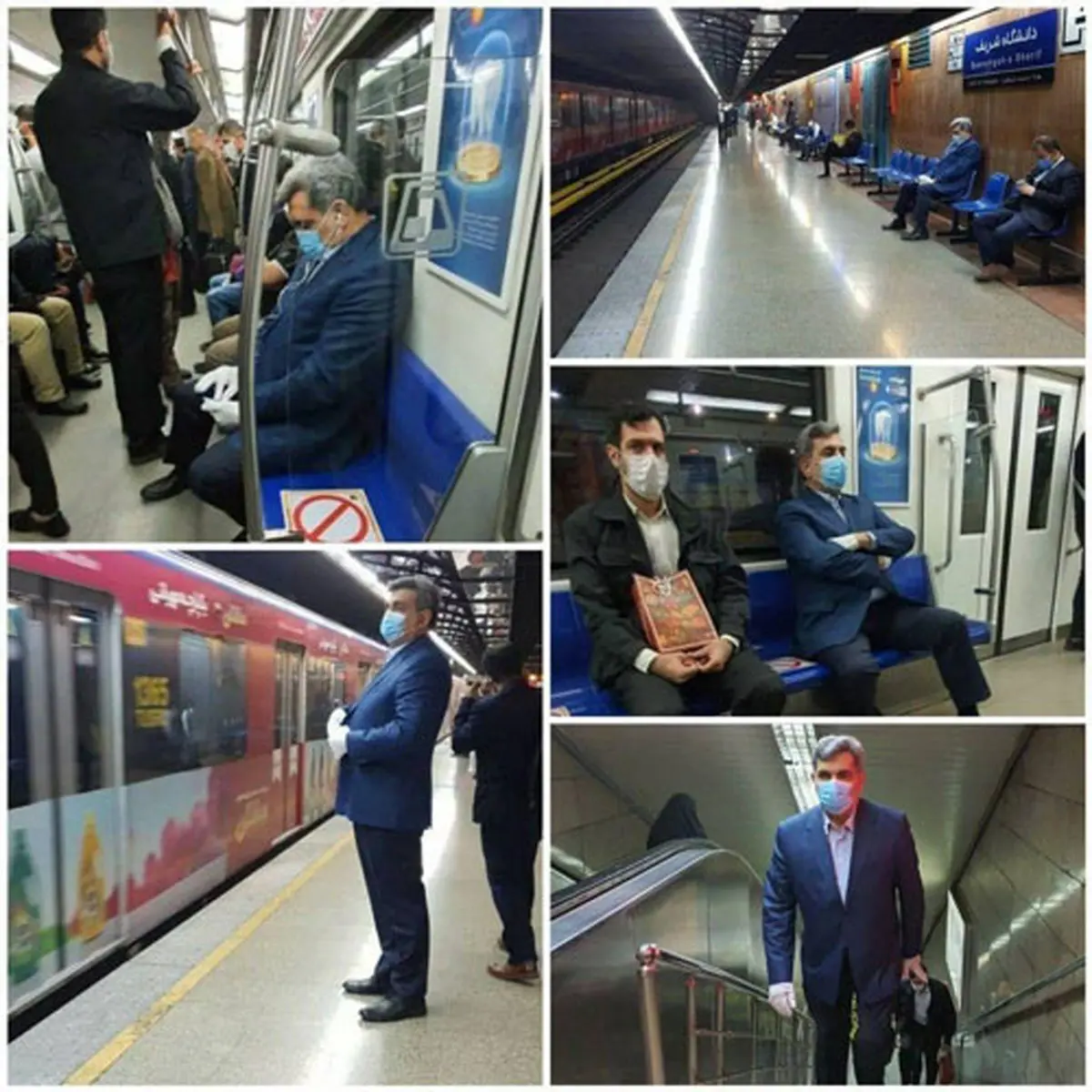 شهردار تهران با ماسک در مترو +عکس