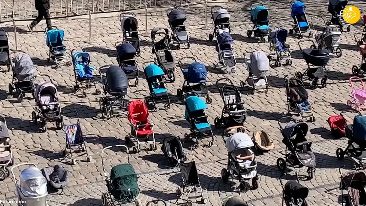 ۱۰۹ کالسکه خالی برای ۱۰۹ کودک کشته شده اوکراینی