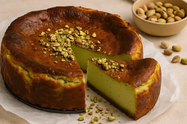 طرز تهیه چیزکیک سن سباستین پسته‌ | تو کافه‌ها هم ‌نمی‌تونی مثلش رو پیدا کنی! +ویدئو