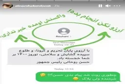 واکنش جالب الناز شاکردوست به پیامک نوروزی رئیس جمهور| الناز شاکردوست: واکسنش اومده خبرنداری؟