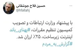 توییت معاون وزیر ارتباطات درباره کاهش ٢۵ درصدی قیمت تعرفه اینترنت زیر ساخت