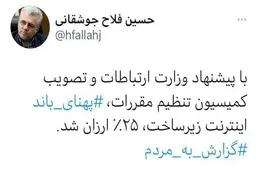 توییت معاون وزیر ارتباطات درباره کاهش ٢۵ درصدی قیمت تعرفه اینترنت زیر ساخت