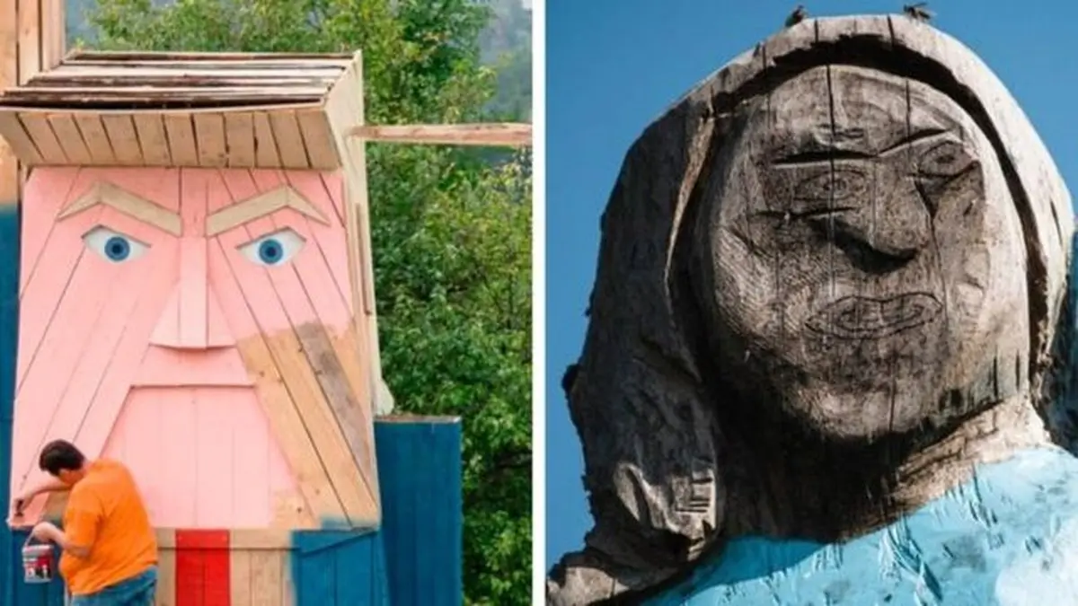 مجسمه چوبی ترامپ هم در کنار مجسمه جنجالی ملانیا در اسلوونی ساخته شد