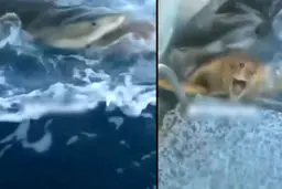 لحظه نجات دادن لاک پشت توسط یک کوسه | واکنش خدمه کشتی را ببینید +ویدئو