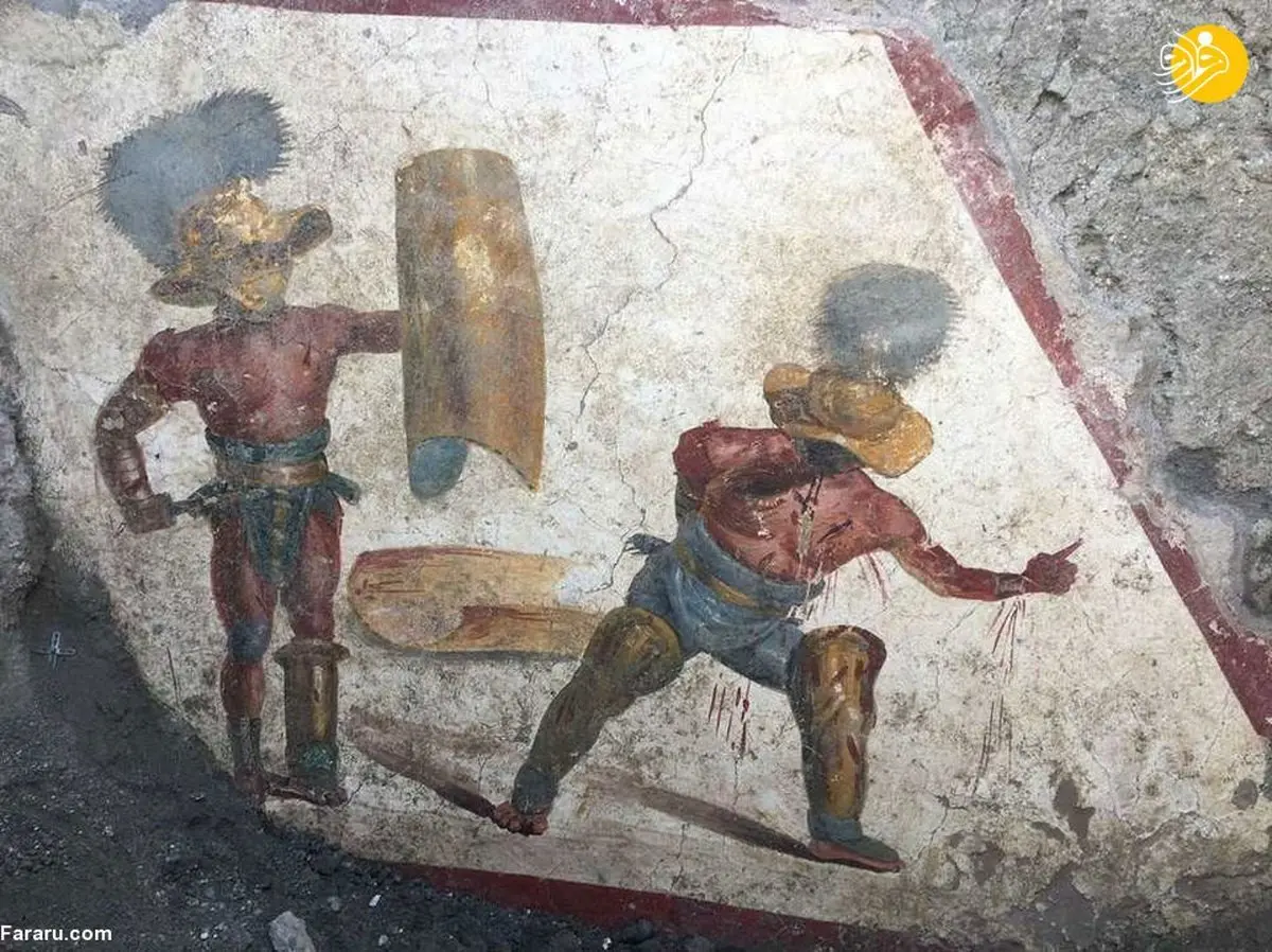 کشف دیوارنگاره‌ای از گلادیاتورهای روم باستان