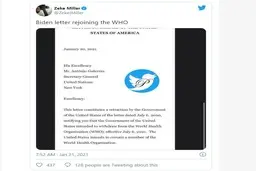 اولین دستورات بایدن   |  بازگشت به سازمان بهداشت جهانی و توافق پاریس 