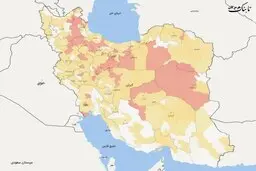 نقشه جدید پراکندگی مناطق سفید، زرد و قرمزازلحاظ فراگیری کرونا در ایران 
