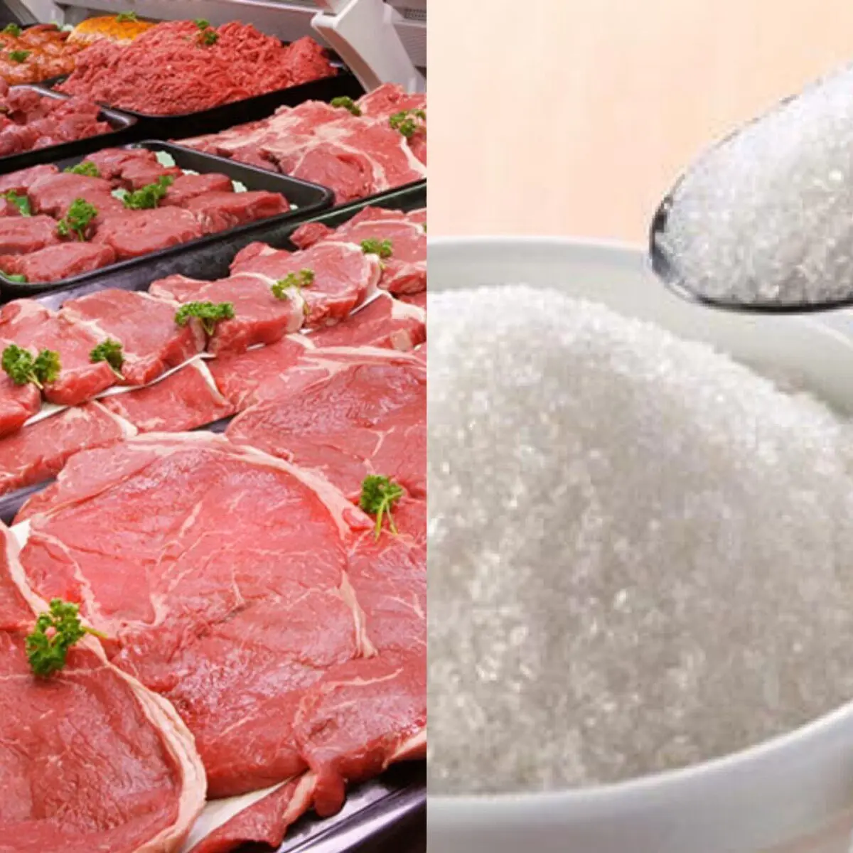 عرضه گوشت و شکر در بازار