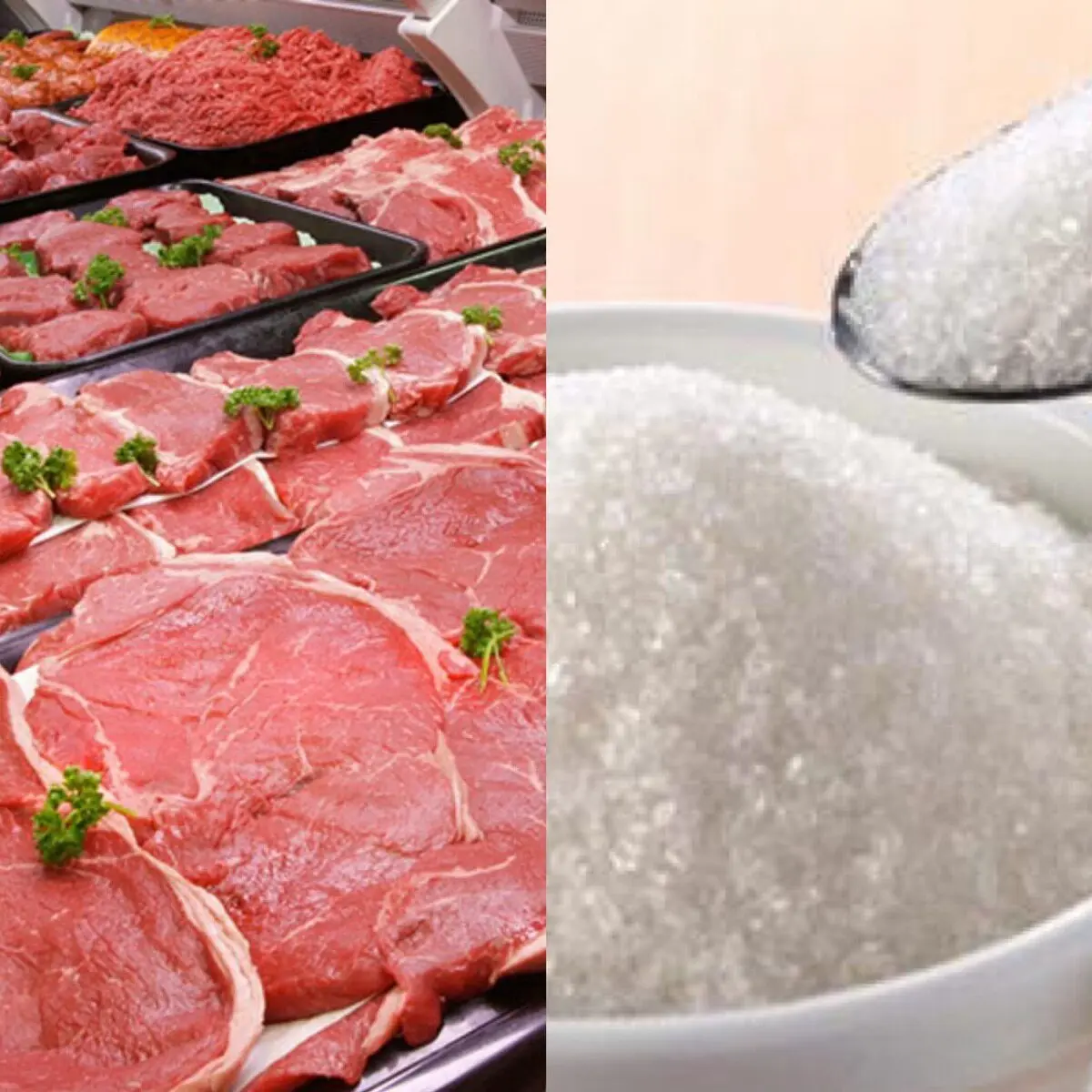 عرضه گوشت و شکر در بازار
