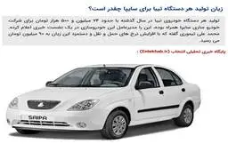 زیان تولید هر دستگاه تیبا برای سایپا چقدر است؟