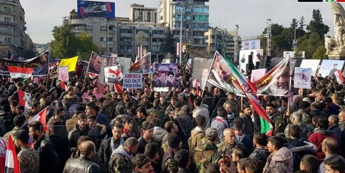 تجمع مردم حلب سوریه در حمایت از ایران و سردار شهید سلیمانی