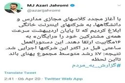 افزایش رایگان سرعت اینترنت تا پایان اردیبهشت