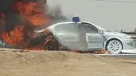 خودرو پلیس در آتش سوخت |  جزئیات خسارات جانی و مالی 