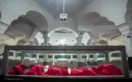 پیکر آیت الله مصباح یزدی در مصلی قدس قم+عکس