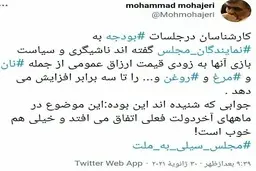 مهاجری خبرداد: گرانی چند برابری ارزاق| مجلس دنبال گران کردن چند برابری ارزاق است!