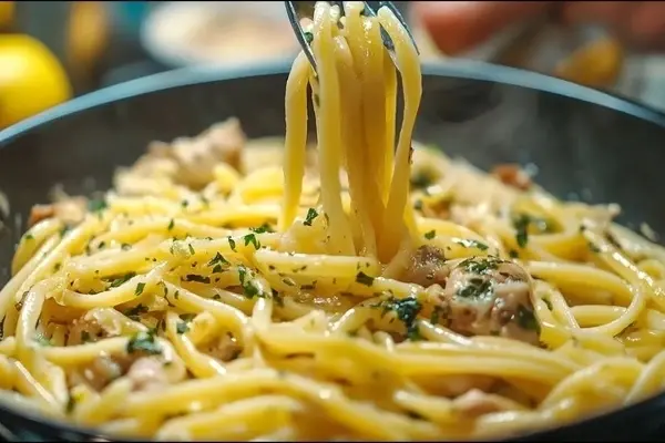 اسپاگتی با طعمی دریایی | ترکیب خوش‌عطر تن ماهی و خامه برای یک وعده خاص +ویدئو