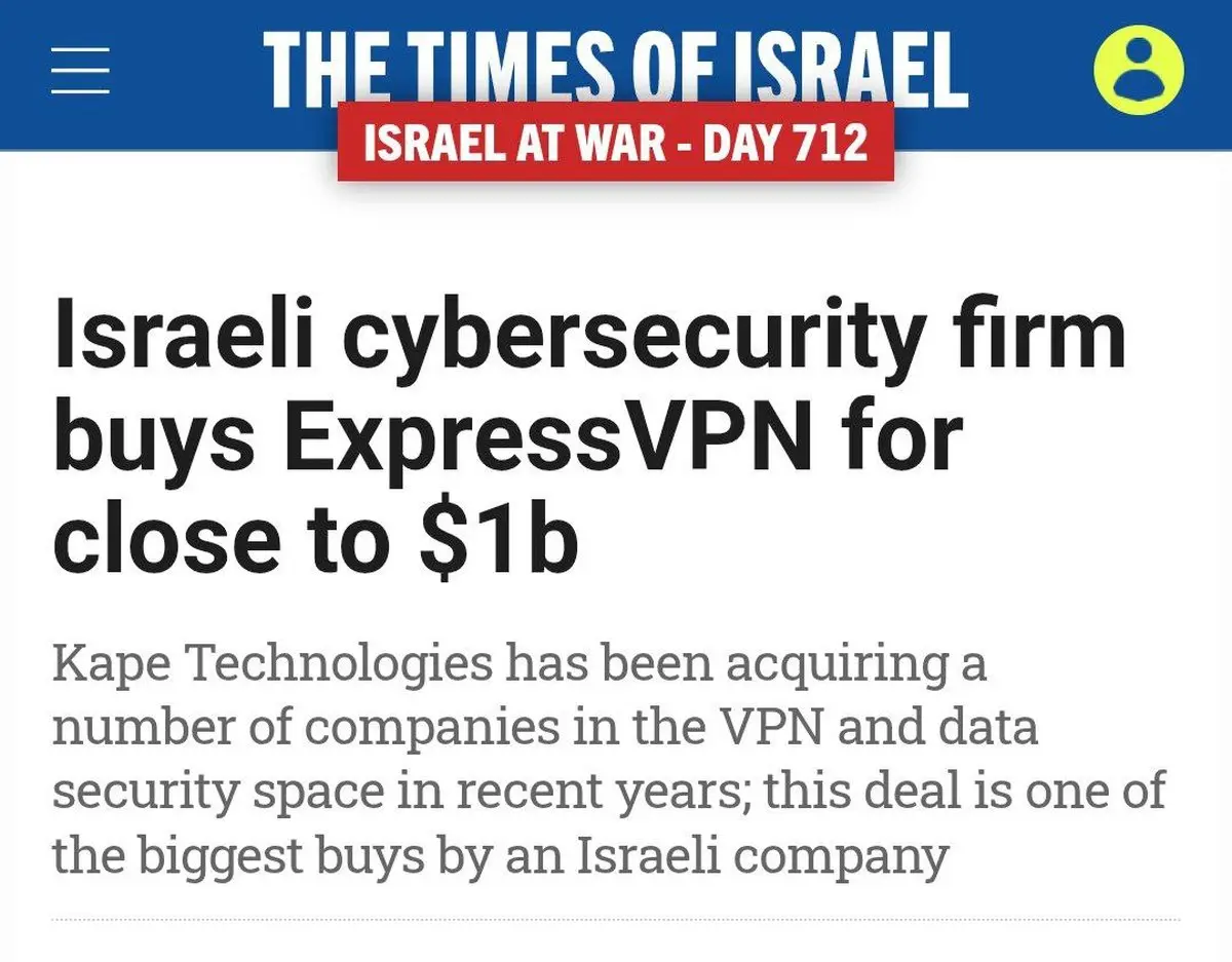 خرید ۹۳۶ میلیون دلاری ExpressVPN توسط یک شرکت اسرائیلی | ارزش بازار VPN تا ۲۰۲۶ به ۹۲ میلیارد دلار میرسد