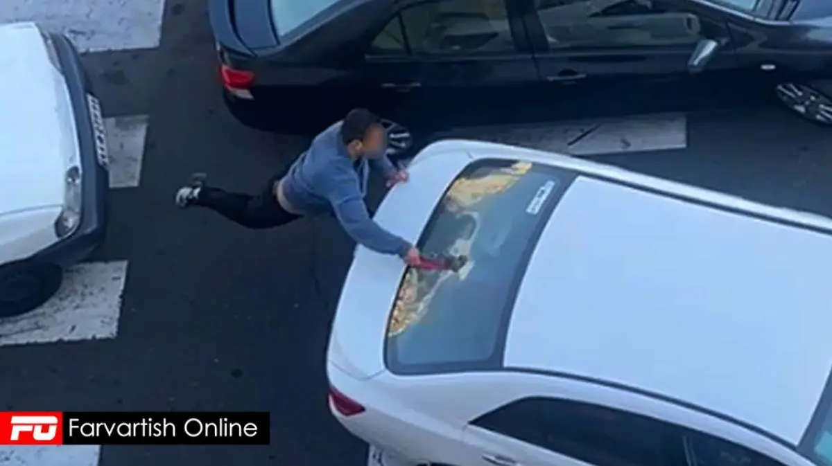 خسارت زدن راننده خشمگین تویوتا به شیشه خودرو درگیر تصادف + ویدئو 