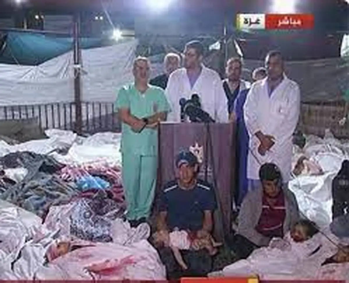 نشست خبری تاریخی بین اجساد شهدای بیمارستان الشفاء فلسطین | این عملکرد برای جلب توجه جهانیان به این فاجعه بود +فیلم 
