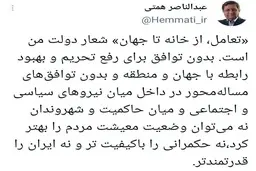 «تعامل از خانه تا جهان» شعار دولت همتی شد