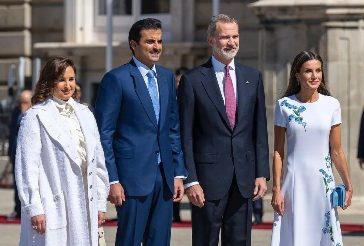 تصاویر سفر امیر قطر و همسرش به اسپانیا | سفر شیخ تمیم به مادرید 